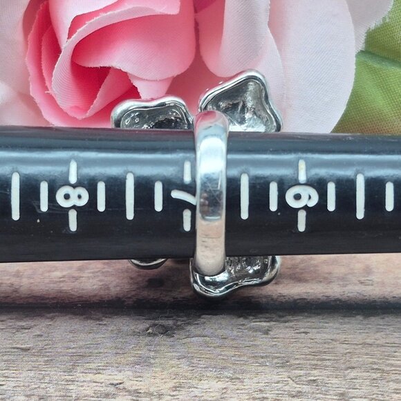 Silver Tone & Pink Enamel Large Statement Flower Ring Size 7 Fashion Cocktail - Picture 8 of 8